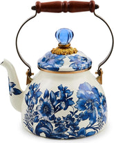 2-Quart Enamel Tea Kettle, Cute Tea Kettle for Stovetop, Royal English Garden