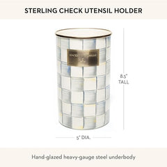 Enamel Utensil Holder, Kitchen Utensil Holder for Countertop, Storage Caddy, Gray-and-White Sterling Check