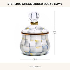 Enamel Lidded Sugar Bowl, Small Serving Bowl with Lid, 10-Ounce Capacity, Gray-and-White Sterling Check