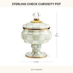 Enamel Curiosity Pot, Decorative Container for Home Decor, Gray-and-White Sterling Check