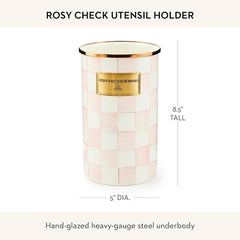 Enamel Utensil Holder, Kitchen Utensil Holder for Countertop, Storage Caddy, Pink-and-White Rosy Check