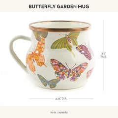Enamel Mug, Cute Enamelware Coffee and Tea Mug, Unique Drinkware, 16 Ounces, Butterfly Garden, Set of 1