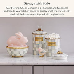 Medium Enamel Canister, Kitchen Storage Container for Flour and Sugar, 1.42 Liters, Grey-and-White Sterling Check