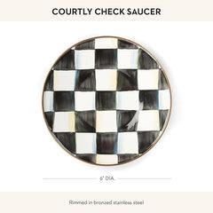 Enamel Saucer, Small Enamel Plate for Teacups, Black-and-White Courtly Check