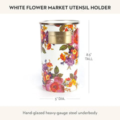 Enamel Utensil Holder, Kitchen Utensil Holder for Countertop, Storage Caddy, White Flower Market