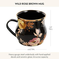 namel Mug, Cute Enamelware Tea or Coffee Mug, Wild Rose Brown