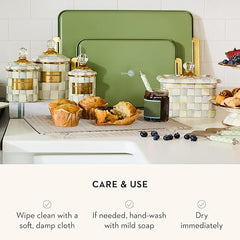 Enamel Canister Set, Mini (14 oz.), Demi (24 oz.), and Small (38 oz.) Kitchen Containers, Gray-and-White Sterling Check