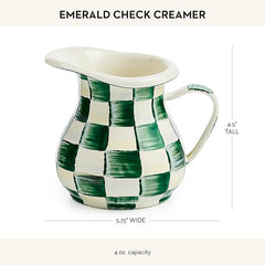 Enamel Creamer, Creamer Dispenser with Pour Spout, 14-Ounce Capacity, Green-and-White Emerald Check