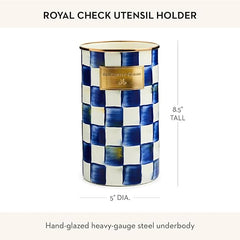 Enamel Utensil Holder, Kitchen Utensil Holder for Countertop, Storage Caddy, Blue-and-White Royal Check