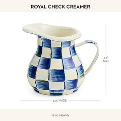 Enamel Creamer, Creamer Dispenser with Pour Spout, Kitchen Enamelware, 14-Ounce Capacity, Blue-and-White Royal Check