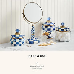 Enamel Curiosity Pot, Decorative Container for Home Decor, Blue-and-White Royal Check