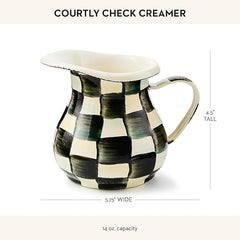 Enamel Creamer, Creamer Dispenser with Pour Spout, Kitchen Enamelware, 14-Ounce Capacity, Black-and-White Courtly Check