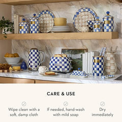 Medium Enamel Canister, Kitchen Storage Container for Flour and Sugar, 1.42 Liters, Blue-and-White Royal Check