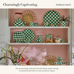 Enamel Teapot, Cute Small Teapot with Lid, 4-Cup Capacity, Green-and-White Emerald Check