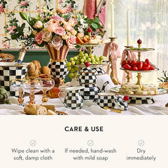 Enamel Two-Tier Sweet Stand, Two-Tiered Serving Tray for Dessert, Black-and-White Courtly Check