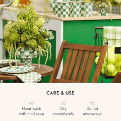 Enamel Curiosity Pot, Decorative Container for Home Decor, Green-and-White Emerald Check