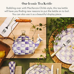 Enamel Whistling Tea Kettle, Decorative Teapot, 2 Quarts, Purple-and-White Violet Check