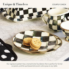 Enamel Saucer, Small Enamel Plate for Teacups, Black-and-White Courtly Check