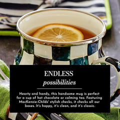 Enamel Mug, Cute Enamelware Coffee and Tea Mug, Unique Drinkware, 16 Ounces, Black-and-White Courtly Check, Set of 4