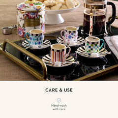 Sweetheart Espresso Cup and Saucer Set, Cute Porcelain Espresso Cups and Saucers for Coffee, Set of 4