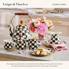 Enamel Creamer, Creamer Dispenser with Pour Spout, Kitchen Enamelware, 14-Ounce Capacity, Black-and-White Courtly Check