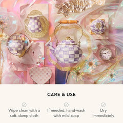 Enamel Creamer and Sugar Bowl Set, Cream Dispenser with Pour Spout and Sugar Holder, Unique Kitchen Decor, Purple-and-White Violet Check