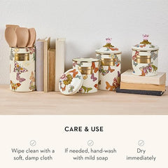 Enamel Utensil Holder, Kitchen Utensil Holder for Countertop, Storage Caddy, Butterfly Garden