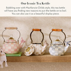 Enamel Whistling Tea Kettle, Decorative Teapot for Stovetop, Brown-and-White Mocha Check