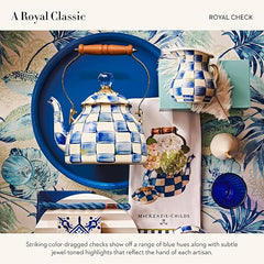 Enamel Creamer, Creamer Dispenser with Pour Spout, Kitchen Enamelware, 14-Ounce Capacity, Blue-and-White Royal Check