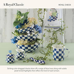 Enamel Creamer and Sugar-Bowl Set, Cream Dispenser and Sugar Holder, Unique Kitchen Decor, Blue-and-White Royal Check