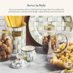 Enamel Lidded Sugar Bowl, Small Serving Bowl with Lid, 10-Ounce Capacity, Gray-and-White Sterling Check