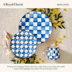 Enamel Mug, Cute Enamelware Coffee and Tea Mug, Unique Drinkware, 16 Ounces, Blue-and-White Royal Check, Set of 4