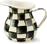 Enamel Creamer, Creamer Dispenser with Pour Spout, Kitchen Enamelware, 14-Ounce Capacity, Black-and-White Courtly Check