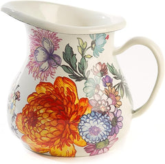 Enamel Creamer, Creamer Dispenser with Pour Spout, Kitchen Enamelware, 14-Ounce Capacity, White Flower Market