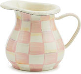 Enamel Creamer, Creamer Dispenser with Pour Spout, Kitchen Enamelware, Pink-and-White Rosy Check