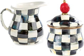 Enamel Creamer and Sugar-Bowl Set, Cream Dispenser and Sugar Holder, Unique Kitchen Decor, Black-and-White Courtly Check
