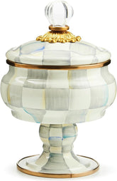 Enamel Curiosity Pot, Decorative Container for Home Decor, Gray-and-White Sterling Check