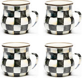Enamel Mug, Cute Enamelware Coffee and Tea Mug, Unique Drinkware, 16 Ounces, Black-and-White Courtly Check, Set of 4
