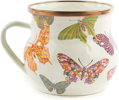 Enamel Mug, Cute Enamelware Coffee and Tea Mug, Unique Drinkware, 16 Ounces, Butterfly Garden, Set of 1