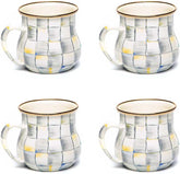 Enamel Mug, Cute Enamelware Coffee and Tea Mug, Unique Drinkware, 16 Ounces, Gray-and-White Sterling Check, Set of 4
