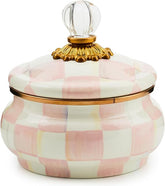 Enamel Squashed Pot, Cute Enameled Container with Lid, 20 Ounces, Pink-and-White Rosy Check
