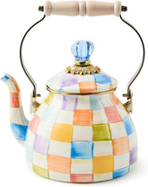 Enamel Tea Kettle, Cute Tea Kettle for Stovetop, 2 Quarts, Confetti Check