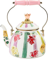 Enamel Tea Kettle, Cute Tea Kettle for Stovetop, 2 Quarts, Garden Gala
