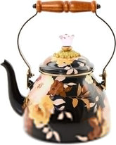 Enamel Tea Kettle, Cute Tea Kettle for Stovetop, 2 Quarts, Wild Rose Brown