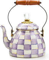 Enamel Tea Kettle, Decorative Tea Kettle for Stovetop, 2 Quarts, Purple-and-White Violet Check