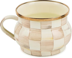 Enamel Teacup, Unique Coffee and Tea Mug, Enamel Cup for Hot Tea, 10 Ounces, Brown-and-White Mocha Check
