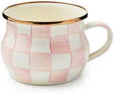 Enamel Teacup, Unique Coffee and Tea Mug, Enamel Cup for Hot Tea, 10 Ounces, Pink-and-White Rosy Check