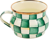 Enamel Teacup, Unique Coffee and Tea Mug, Enamel Cup for Hot Tea, Green-and-White Emerald Check
