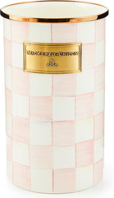 Enamel Utensil Holder, Kitchen Utensil Holder for Countertop, Storage Caddy, Pink-and-White Rosy Check