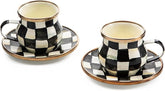 Espresso Cup and Saucer Set, Cute Small Coffee Cups and Saucers, Set of 2, Black-and-White Courtly Check